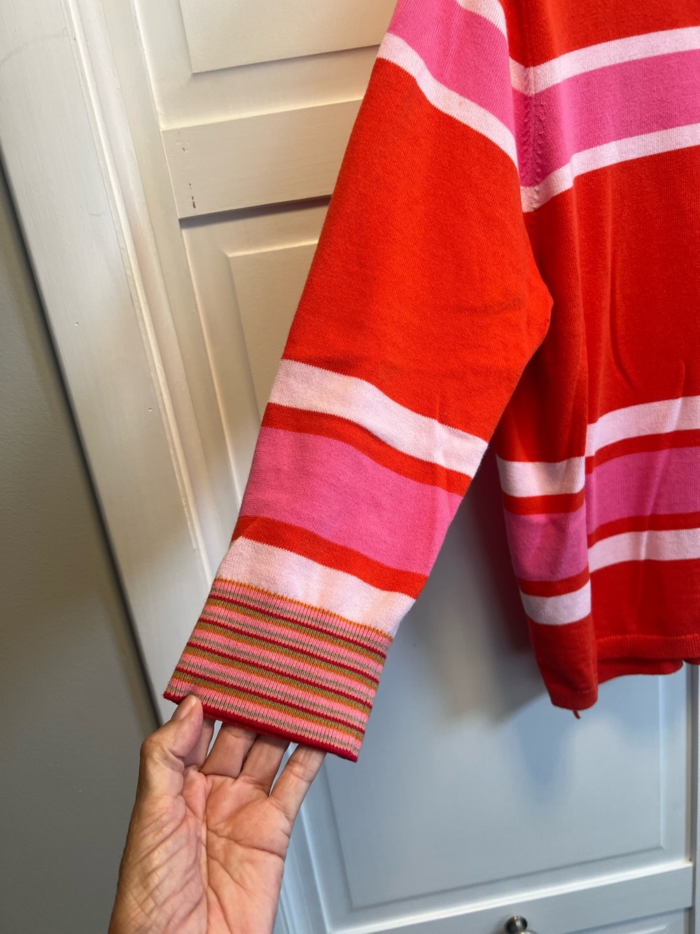 CAbi Women’s Cadet Red And Pink Striped Pullover Size Large - Picture 5 of 10